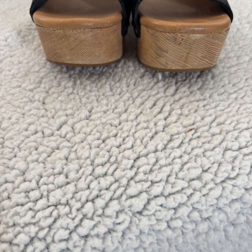 Kork Ease Anthropologie Wooden Black Leather Platform Clogs Size 8 Studded - Picture 8 of 10